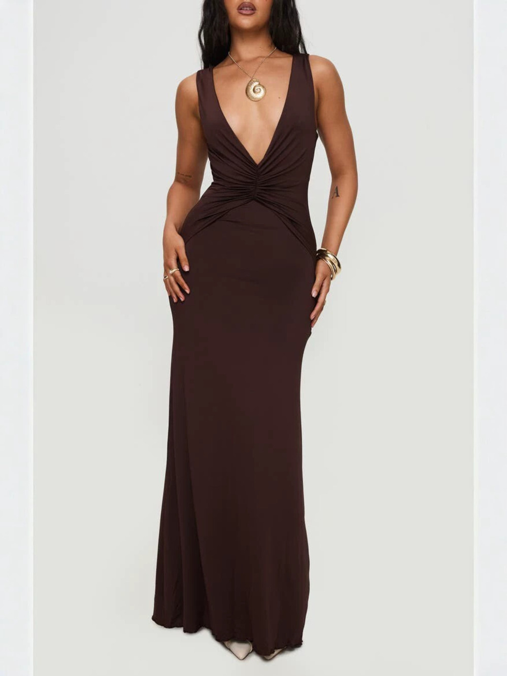 Zara Solid Color Pleated Spaghetti Strap Long Summer Dress